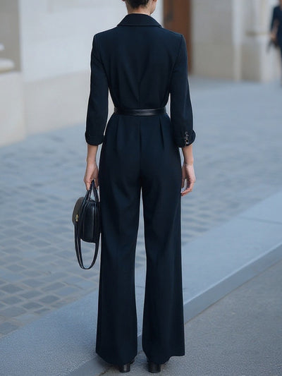 Double-Breasted Belted Jumpsuit With Wide-Leg Trousers