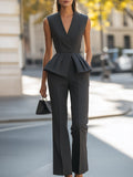 Sophisticated Sleeveless Peplum Jumpsuit In Charcoal Gray