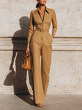 Camel Tailored Zip-Front Jumpsuit
