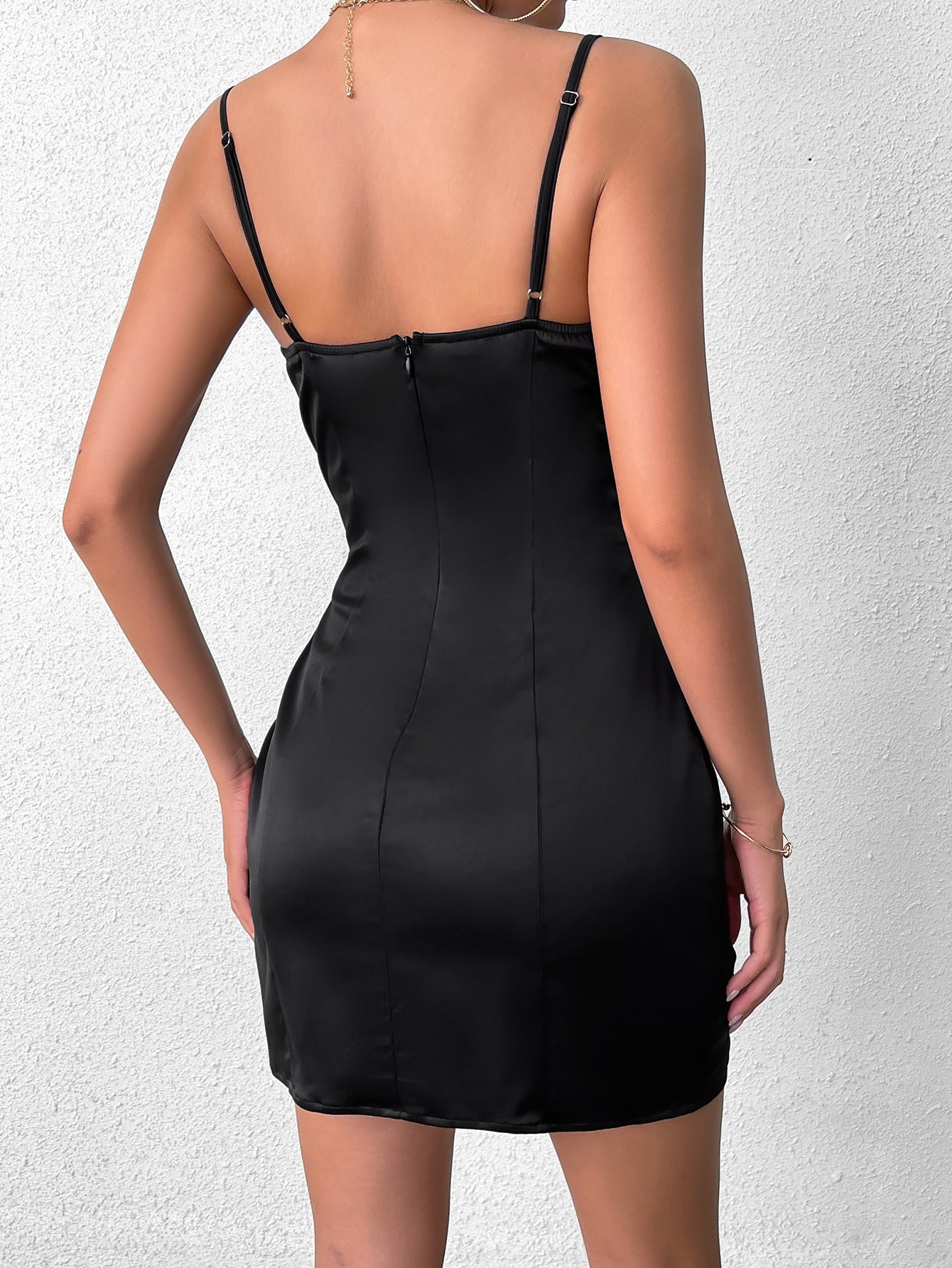 Bow Tie Front Satin Backless Cami Dress