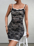 Contrast Lace Backless Cami Bodycon Dress