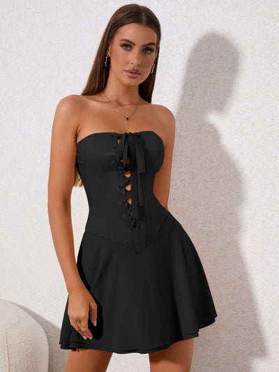 Crisscross Tie Front Corset Tube Mini Dress